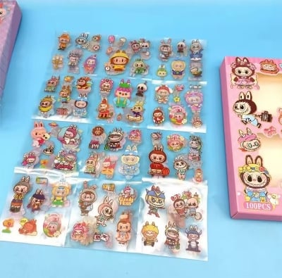 Picture of Chin chan Capybara Labubu Sticker, die-cut sticker, box of 96 sheets, cute stickers, popular patterns, ready to ship from Thailand, Thai shop.-Multicolor
