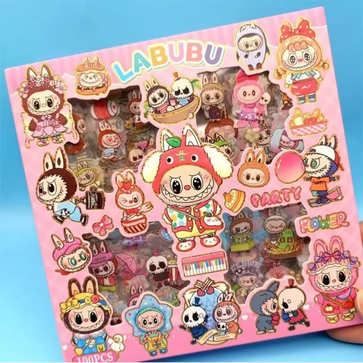 Picture of Labubu stickers, Labubu stickers, 1 box of 100 sheets, DIY Labubu cute decorative stickers for children's gifts-Multicolor