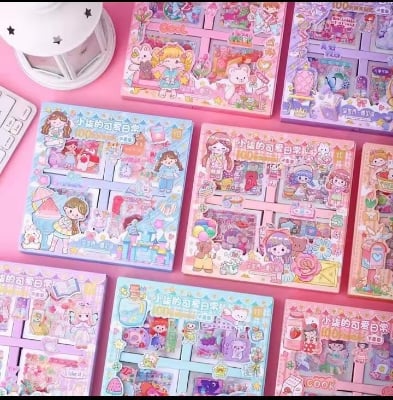 Picture of 100 Sheets Stickers Box Space Park Anime Figure Pattern Decorative PET Cartoon Character Decals for Scrapbook-Pink