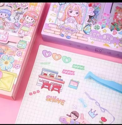 Picture of 100 Sheets Stickers Box Space Park Anime Figure Pattern Decorative PET Cartoon Character Decals for Scrapbook-Pink