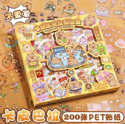 Picture of 100Sheets Fashion Trendy Cute Capybara Stickers Waterproof Hand Account Stickers GJCUTE-Yellow