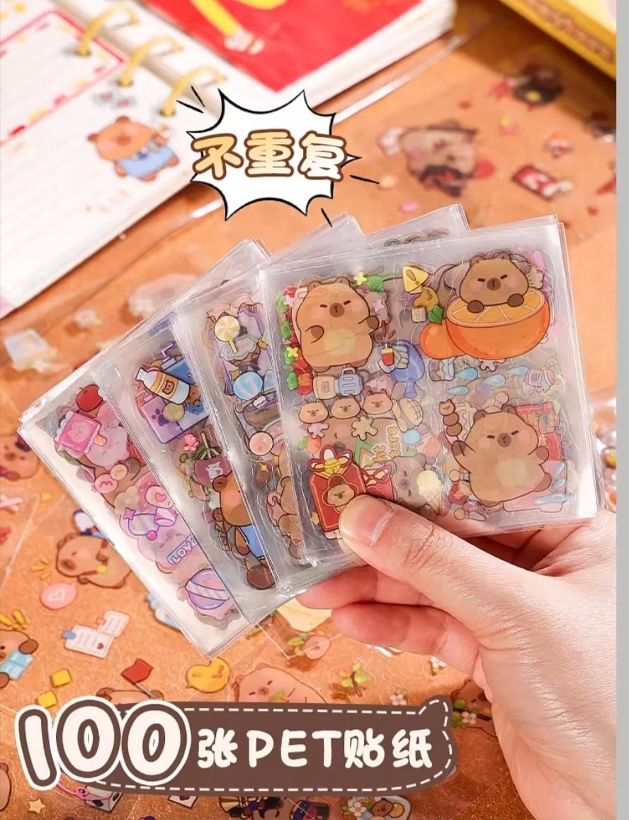 Picture of 100Sheets Fashion Trendy Cute Capybara Stickers Waterproof Hand Account Stickers GJCUTE-Yellow