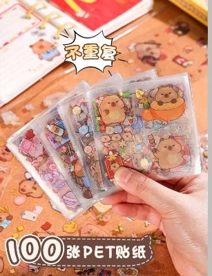 Picture of 100Sheets Fashion Trendy Cute Capybara Stickers Waterproof Hand Account Stickers GJCUTE-Yellow