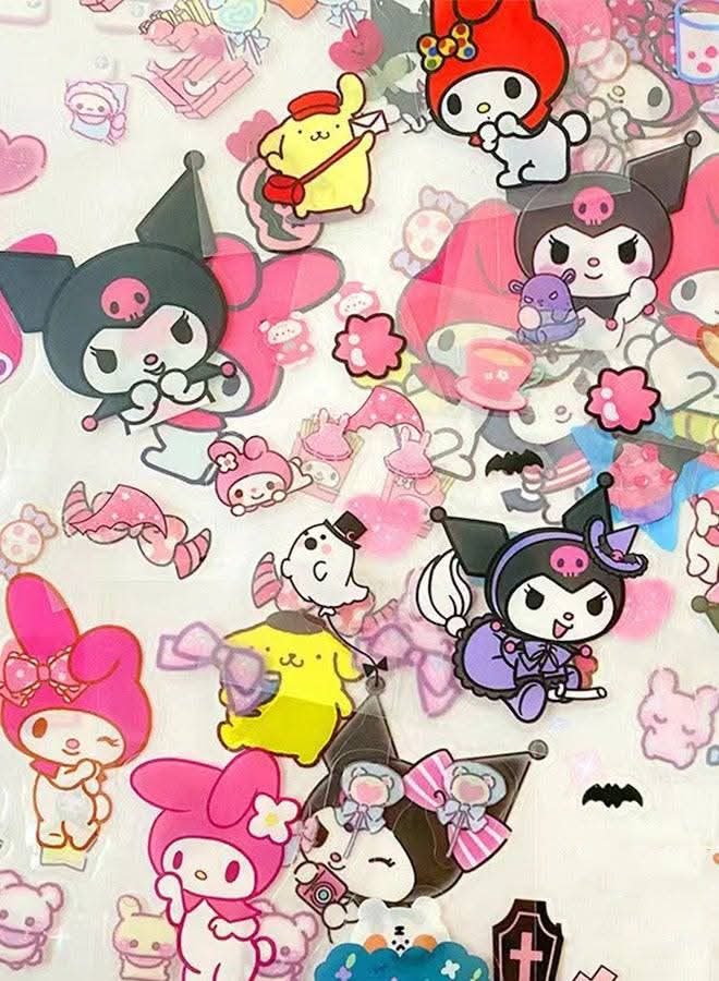Picture of 100Pcs Sanrio Kuromi Melody Cinnamoroll PET Transparent Waterproof Stickers Cartoon DIY Stationery Hand Ledger Sticker Gift-Multicolor