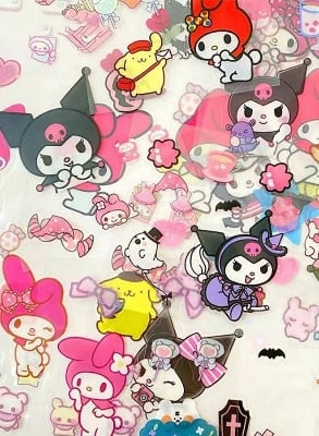 Picture of 100Pcs Sanrio Kuromi Melody Cinnamoroll PET Transparent Waterproof Stickers Cartoon DIY Stationery Hand Ledger Sticker Gift-Multicolor