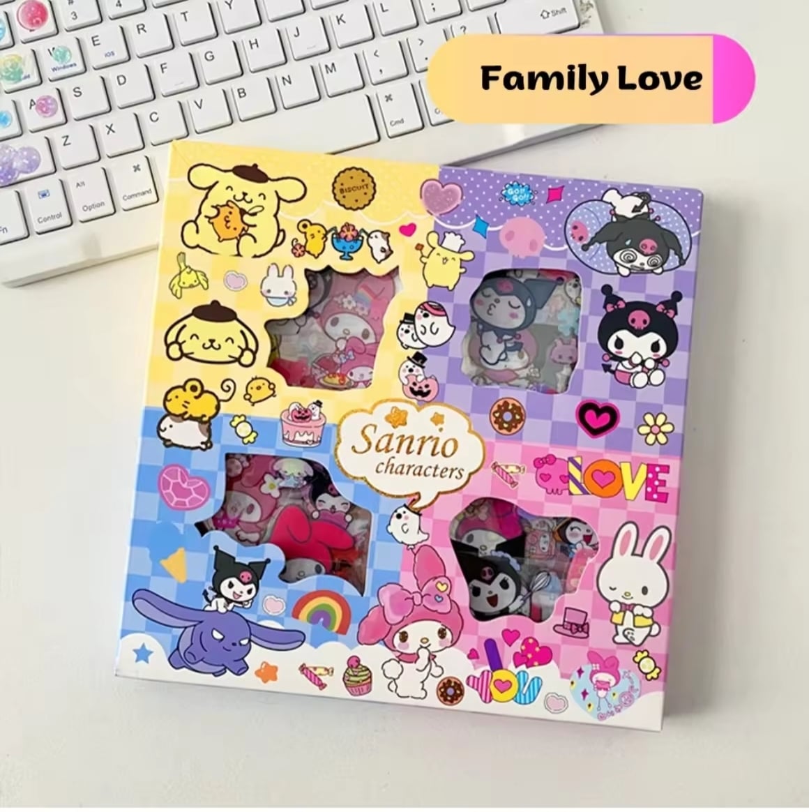 Picture of 100Pcs Sanrio Kuromi Melody Cinnamoroll PET Transparent Waterproof Stickers Cartoon DIY Stationery Hand Ledger Sticker Gift-Multicolor