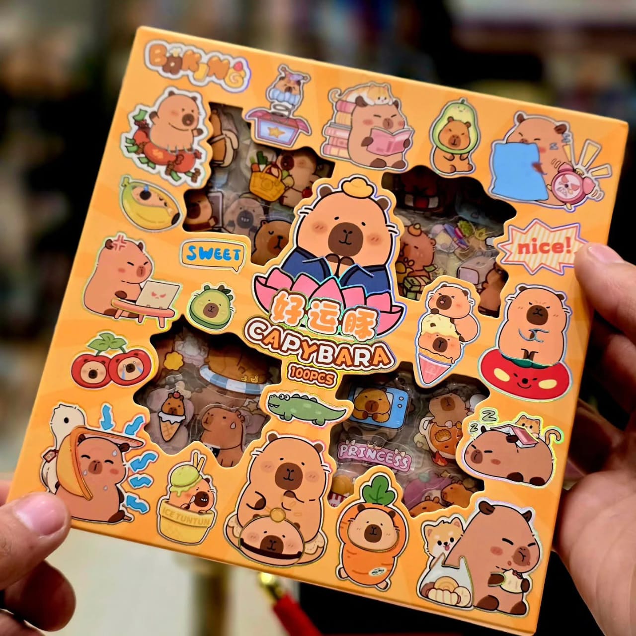 Picture of 100 sheets Cute Cartoon MoMo Waterproof PET Diary Decoration Cute Pattern Die Cut Sticker, DIY Decoration Sticker-Yellow