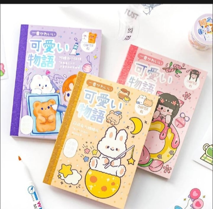 Picture of 50 Sheets Cute Cartoon Patterns Washi Stickers Handbook Student Decorative DIY Material Stickers Book-Multicolor