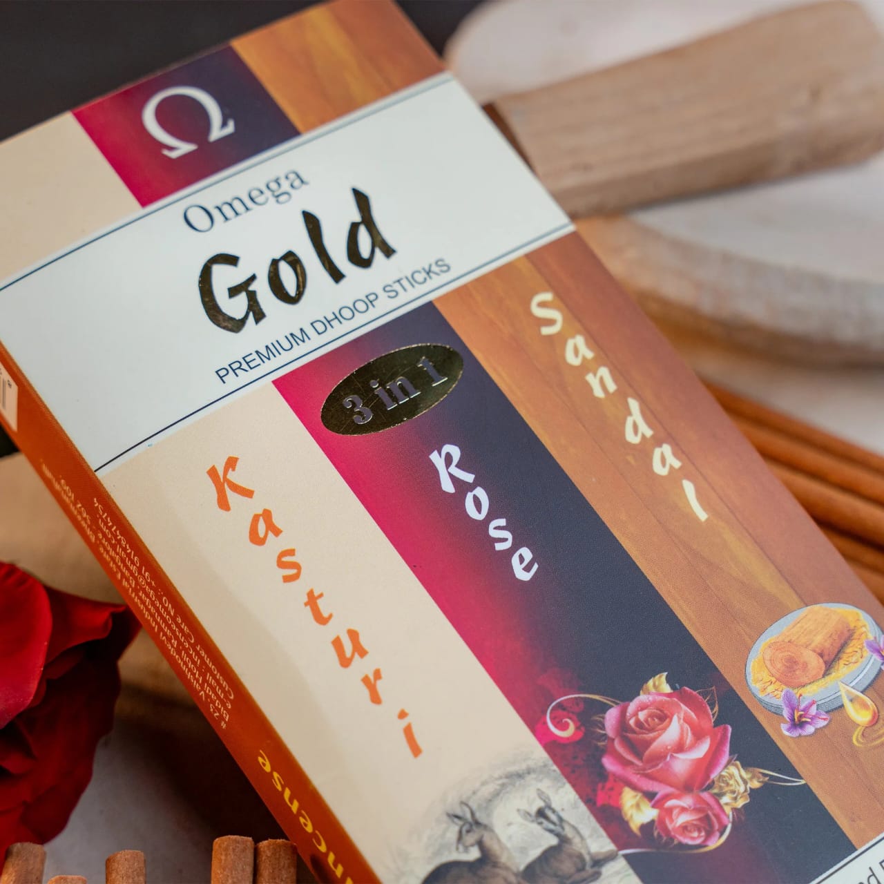 Picture of Omega Gold 3 in 1 Bambooless Dhoop Sticks-Multicolor