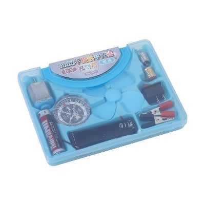 Picture of Science Box With Plastic Box Includes Fan, Compass, Light, Battery Electric Circuit Motor School Set 12 Pieces Electronic Science Project Kit for Kids Interesting Project for kids, dr Light Control Fan Circuit Science Diy Kit Educational (Big) |-Multicolor