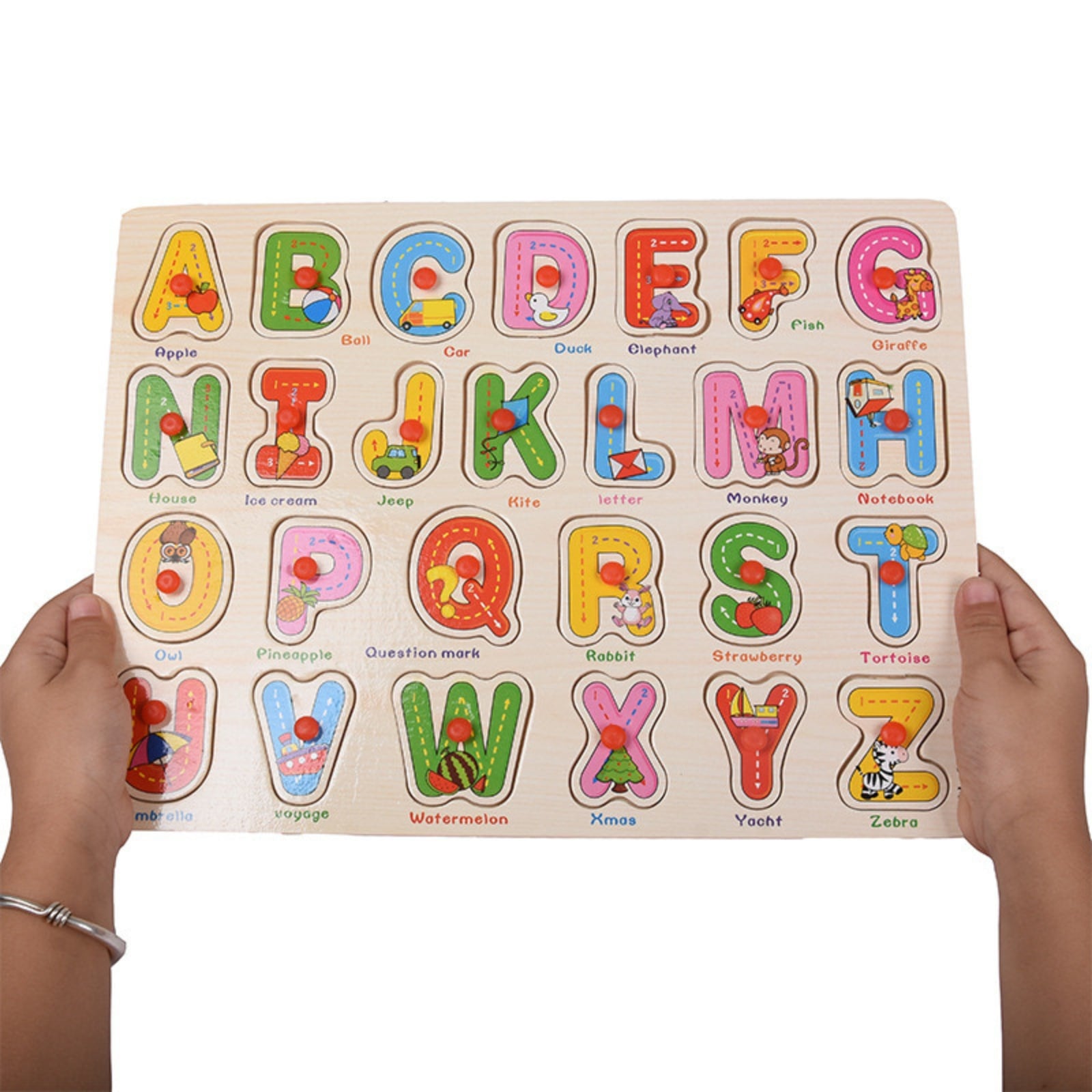 Picture of Montessori English Alphabet Wooden Peg Puzzle Board Educational Smart Toy For Children - Puzzle Toy For Kids-Multicolor
