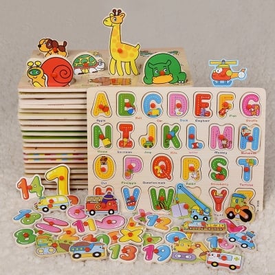 Picture of Montessori English Alphabet Wooden Peg Puzzle Board Educational Smart Toy For Children - Puzzle Toy For Kids-Multicolor