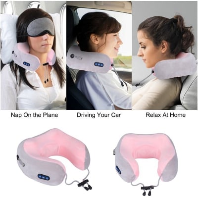 Picture of U-shaped Vibration Electric Rechargeable Massage pillow Electric Travel Massage Pillow U-Shaped Memory Foam Neck Massage