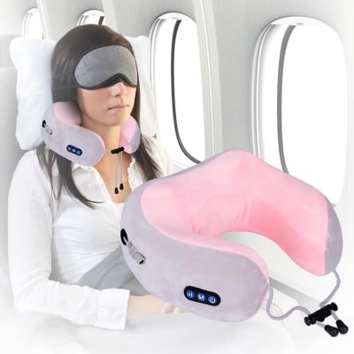 Picture of U-shaped Vibration Electric Rechargeable Massage pillow Electric Travel Massage Pillow U-Shaped Memory Foam Neck Massage
