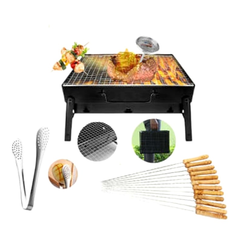 Picture of Combo 5-In-1 Offer BBQ Machine+12 Pieces BBQ Stick+2 Pieces Silicone Oil Brush+Steel Food Clip+Bamboo Shashlik Stick 8 inch 1 Pack