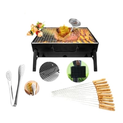 Picture of Combo 5-In-1 Offer BBQ Machine+12 Pieces BBQ Stick+2 Pieces Silicone Oil Brush+Steel Food Clip+Bamboo Shashlik Stick 8 inch 1 Pack
