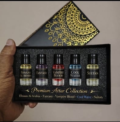 Picture of Premium Arabic Attar Gift Set – 5 Exclusive Fragrances (Vampire Blood 3ml, Cool Water3ml, Fantasy 3ml, Sultan 3ml, Ehsaas Al Arabia 3ml)-Body
