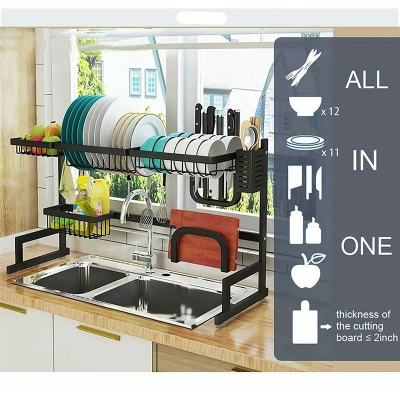 Picture of Black 85Cm Kitchen Shelf Organizer Dish Drying Rack - Keep Your Countertop Clutter-Free With This Convenient Rack