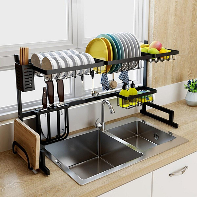 Picture of Black 85Cm Kitchen Shelf Organizer Dish Drying Rack - Keep Your Countertop Clutter-Free With This Convenient Rack