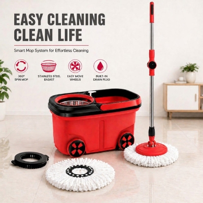 Picture of 360° Smart Spin BMW Mop Bucket Set with Extra Pad & Hard-stain cleaning brush