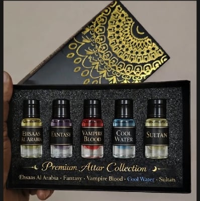 Picture of Premium Arabic Attar Gift Set – 5 Exclusive Fragrances (Vampire Blood 3ml, Cool Water3ml, Fantasy 3ml, Sultan 3ml, Ehsaas Al Arabia 3ml) |-Body
