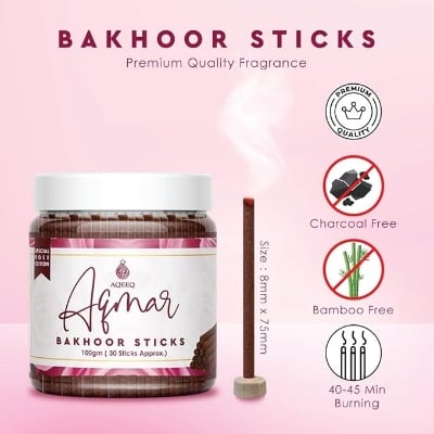 Picture of Aqmar Premium Bakhoor Sticks | Pure Rose Bakhoor Incense | Charcoal & Bamboo Free | Rose Fragrance Bukhoor Sticks for Home, Prayer, Meditation & Relaxation | 100g Jar-Multicolor