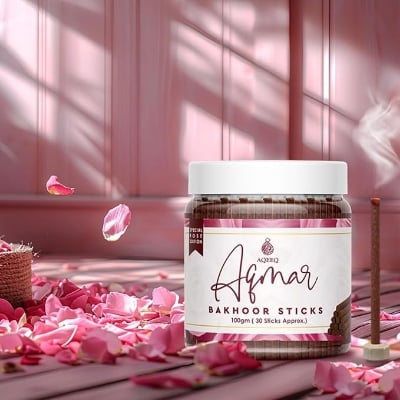 Picture of Aqmar Premium Bakhoor Sticks | Pure Rose Bakhoor Incense | Charcoal & Bamboo Free | Rose Fragrance Bukhoor Sticks for Home, Prayer, Meditation & Relaxation | 100g Jar-Multicolor