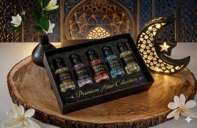 Picture of Premium Arabic Attar Gift Set – 5 Exclusive Fragrances (Vampire Blood 3ml, Cool Water 3ml, Fantasy 3ml, Sultan 3ml, Ehsaas Al Arabia 3ml) |-Multicolor