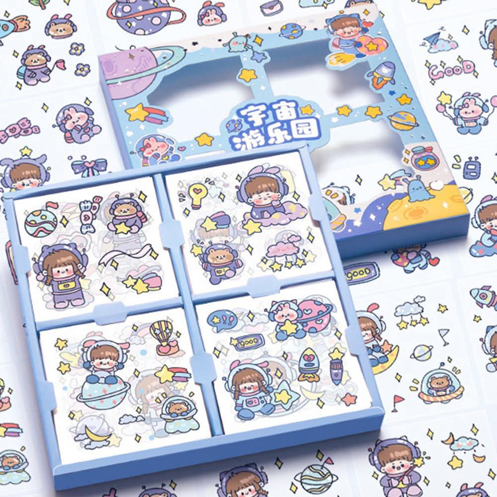 Picture of 100 Sheets Stickers Box Space Park Anime Figure Pattern Decorative PET Cartoon Character Decals for Scrapbook |-Multicolor