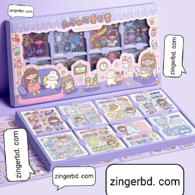 Picture of 200pcs Cute Cartoon Stickers - Waterproof Vinyl Transparent Kawaii Stickers for Notebook, Laptop, Scrapbook, Journaling, Diary, Album, and Planners - Boxed Gifts for Kids, Girls, Boys-Multicolor
