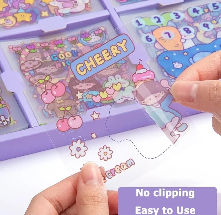 Picture of 200pcs Cute Cartoon Stickers - Waterproof Vinyl Transparent Kawaii Stickers for Notebook, Laptop, Scrapbook, Journaling, Diary, Album, and Planners - Boxed Gifts for Kids, Girls, Boys-Multicolor