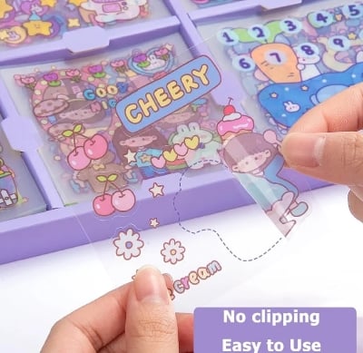 Picture of 200pcs Cute Cartoon Stickers - Waterproof Vinyl Transparent Kawaii Stickers for Notebook, Laptop, Scrapbook, Journaling, Diary, Album, and Planners - Boxed Gifts for Kids, Girls, Boys-Multicolor