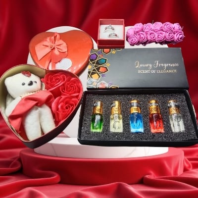 Picture of Valentine Day GIFT FOR HUSBAND (Love & ATTAR & Rings set)
