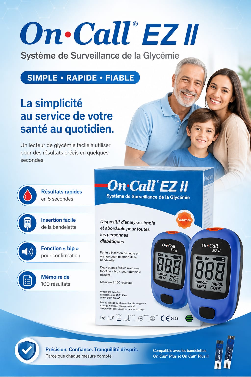 Picture of On Call EZ II Blood Glucose Monitoring System Accurate, Fast & Easy Blood Sugar Testing for Everyday Diabetes Care
