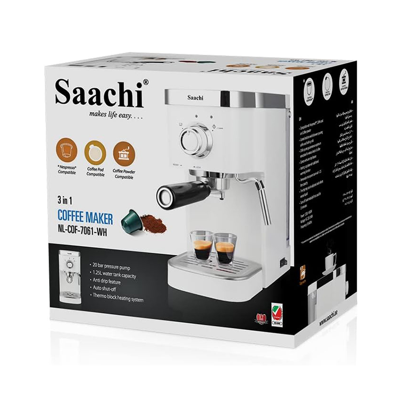 Picture of Saachi Capsule Coffee Machine NL-COF-7061-WH With 20 Bar Pressure Pump