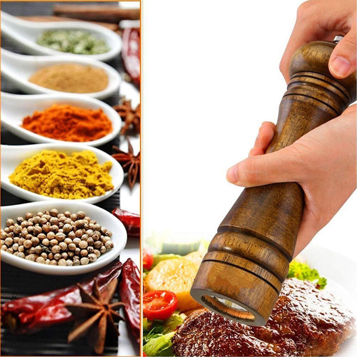 Picture of Wood Pepper and Salt Grinder -(Wooden) - Material: Wood and Metal-Grind for Home Flavour Use to easy 6 inch,8 inch - Grey