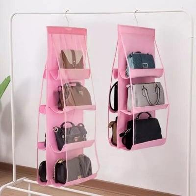 Picture of 6 Pockets Clear Hanging Purse Handbag Storage Organizer Closet Rack - Multicolor