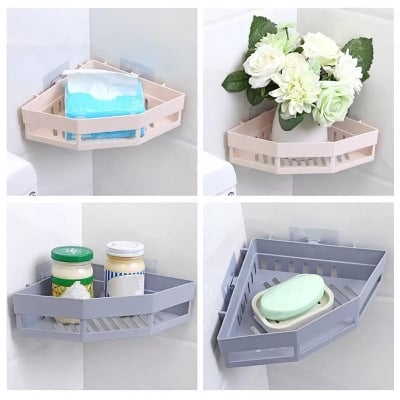 Picture of Corner Bathroom Kitchen Storage Plastic Rack Organizer Shower Shelf 1 Piece - Multicolor