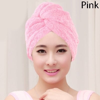 Picture of Dry Hair Cap Microfiber Quick Towel Magic Hair Towel Wrap for Women Absorbent Towel - Pink