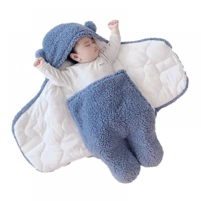 Picture of Outdoor Windproof Plush Solid Colour Soft Baby Hold Blankets - Infant Cocoon Wraps Cotton Winter Sleeping Bag (Multicolor, 0-1 Year) - Urine Mat For Baby - Multicolor