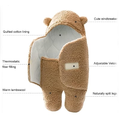 Picture of Baby Sleeping Bag for Newborn Kids (Free Size, 1 Year, 1Pcs) - Coffee