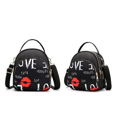 Picture of Yogodlns Trendy New Nylon Backpack For Women Multifunction Shoulder Crossbody Bag Printing Waterproof Rucksack Travel Lady Pack - Black