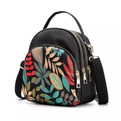 Picture of Yogodlns Trendy New Nylon Backpack For Women Multifunction Shoulder Crossbody Bag Printing Waterproof Rucksack Travel Lady Pack - Black