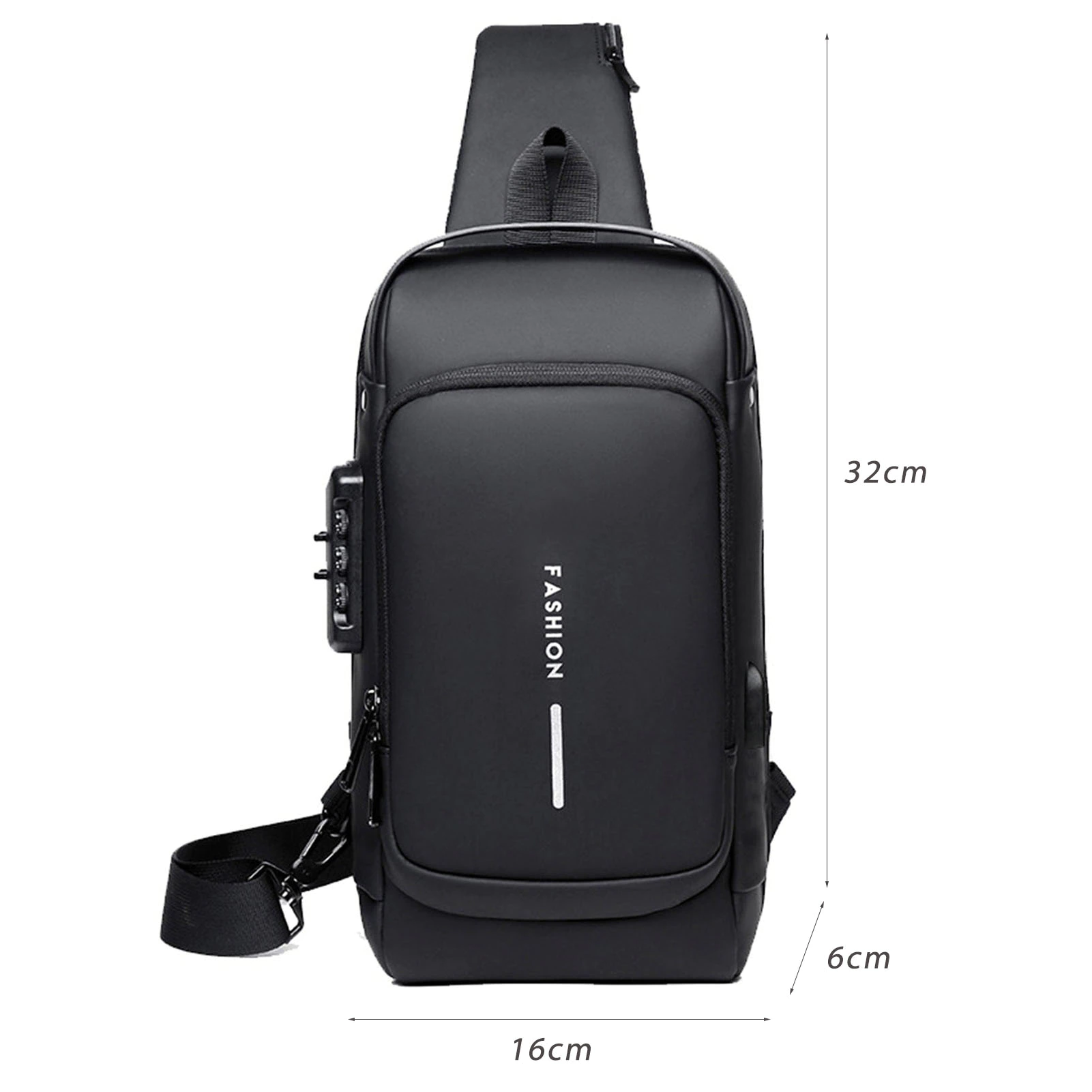 Picture of Multifunction Patent Leather Chest Bag Men Waterproof Men Crossbody Bag Anti-theft Travel Bag Male USB Charging Chest Bag Pack - Black