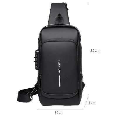 Picture of Multifunction Patent Leather Chest Bag Men Waterproof Men Crossbody Bag Anti-theft Travel Bag Male USB Charging Chest Bag Pack - Black