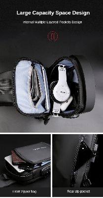 Picture of Multifunction Patent Leather Chest Bag Men Waterproof Men Crossbody Bag Anti-theft Travel Bag Male USB Charging Chest Bag Pack - Black