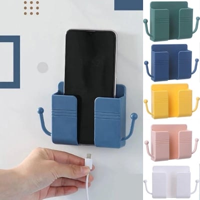 Picture of 1pcs Wall-Mounted Phone Storage Rack Box Multi-Function Remote Control Mobile Phone Racks Wall Storage Holder Sundries Organizer - Multicolor