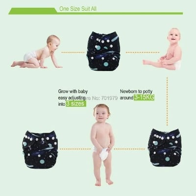 Picture of Washable Cloth Pants Baby Diaper with 3 Layer Pad -2 Pcs - Multicolor