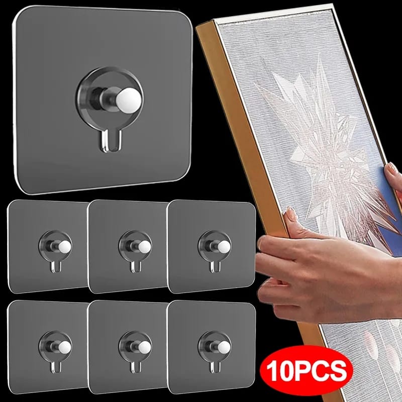 Picture of 10Pcs Strong Self Adhesive Nails Poster Seamless Wall Hook Waterproof Durable Transparent Screw Hanger Hook for Kitchen Bathroom - White