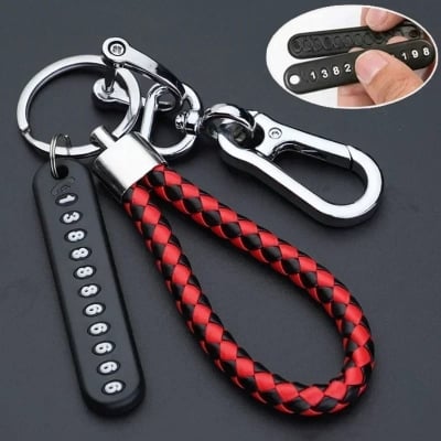 Picture of Anti-Lost Car Key Pendant Split Rings Keychain Phone Number Keyring Auto Vehicle Key Chain Car Accessories - Black